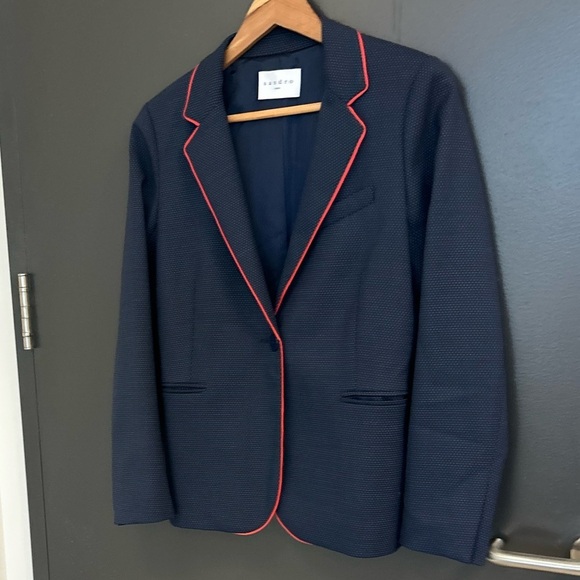 Sandro size 36 EUC Prepy mini polka dot Blue and Red Blazer- preppy academia - Picture 13 of 16